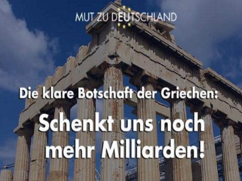 Προκλητική διαφήμιση του AfD: «Το ξεκάθαρο μήνυμα των Ελλήνων! Χαρίστε μας κι άλλα δισεκατομμύρια!»